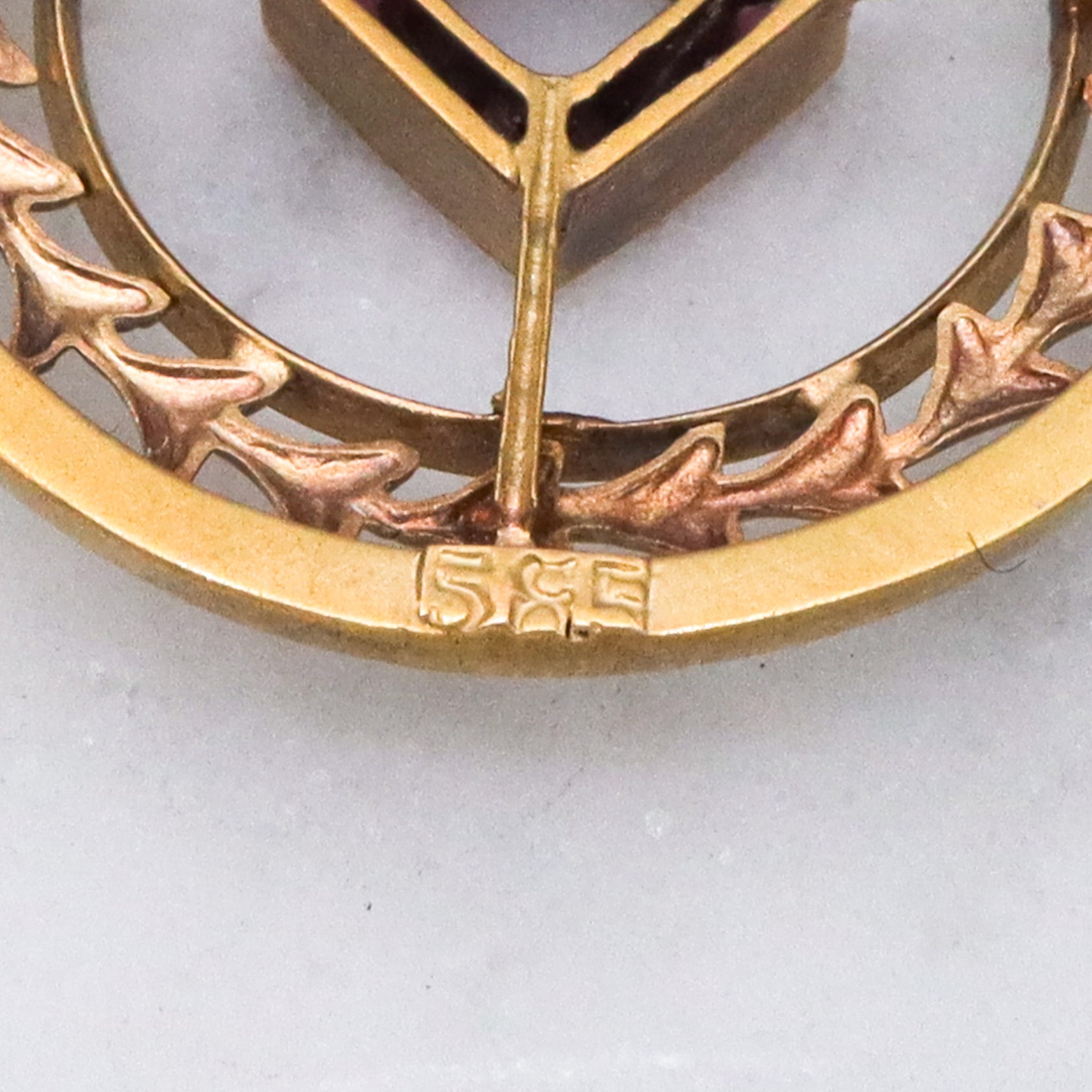 Antique Art Deco 14k gold ruby circle pendant